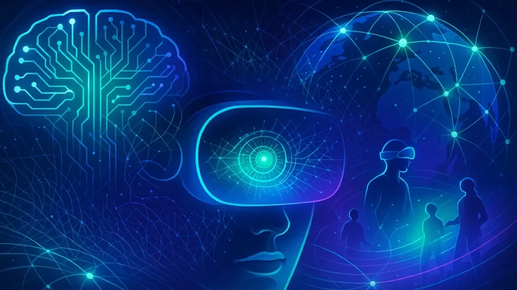 Immagine astratta che simboleggia interconnessione globale e innovazione tecnologica